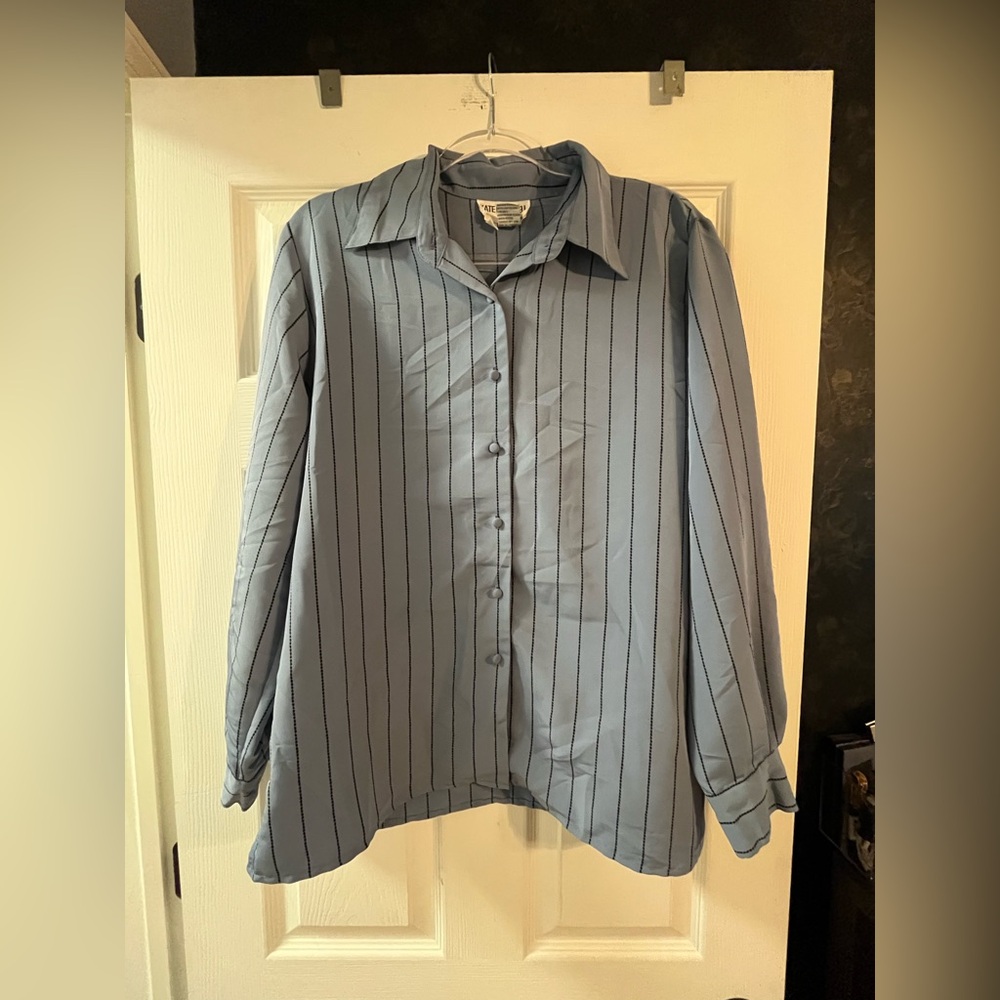 Vintage Blue Striped Button-Up Blouse